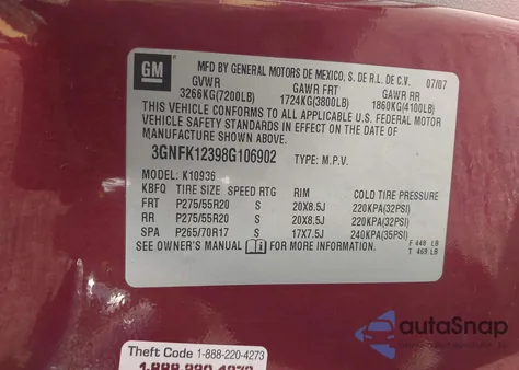 2008 Chevrolet Avalanche 1500 Ltz z USA, uszkodzony, nr VIN 3GNFK12398G106902